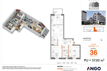 Rzut - Mieszkanie na sprzedaż 3 pokoje o powierzchni 57,03 m² - numer 36 w Osiedle Bulwar bud. 4