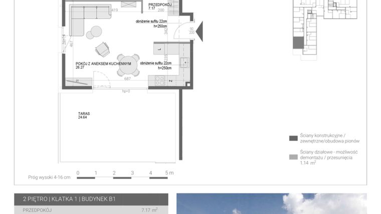 Rzut - Mieszkanie na sprzedaż 2 pokoje o powierzchni 49,47 m² - numer M22 w Modern House II