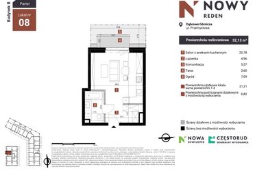 Rzut - Mieszkanie na sprzedaż 1 pokój o powierzchni 32,13 m² - numer B8 w Nowy Reden