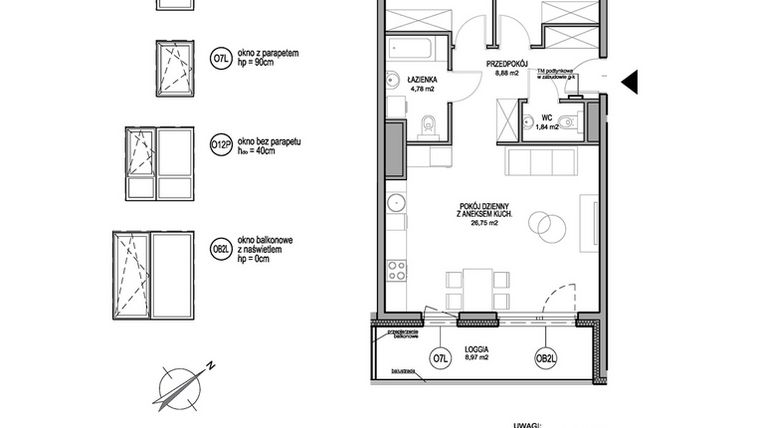 Rzut - Mieszkanie na sprzedaż 3 pokoje o powierzchni 64,04 m² - numer D.1.7.6 w Rumia Centralna