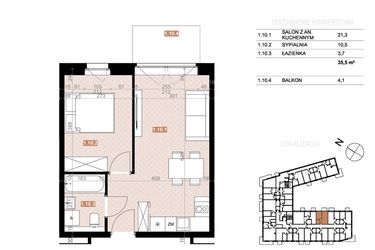 Rzut - Mieszkanie na sprzedaż 2 pokoje o powierzchni 35,5 m² - numer 110 w Szczecińska 20