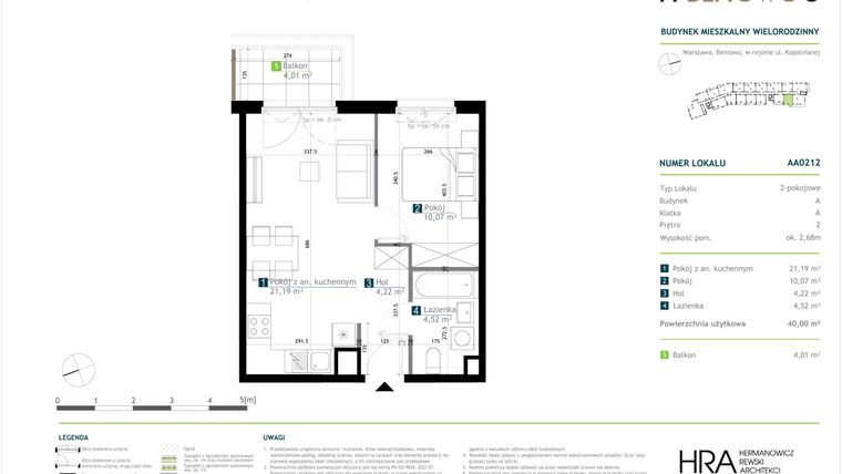 Rzut - Mieszkanie na sprzedaż 2 pokoje o powierzchni 40 m² - numer AA0212 w M Bemowo