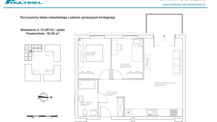 Rzut - Mieszkanie na sprzedaż 2 pokoje o powierzchni 52,95 m² - numer 10D w Dominów Rynek