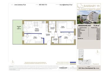 Rzut - Mieszkanie na sprzedaż 4 pokoje o powierzchni 73,3 m² - numer 37 w Barbary 19
