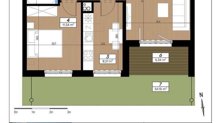 Rzut - Mieszkanie na sprzedaż 2 pokoje o powierzchni 47,28 m² - numer C/0/3 w Limone