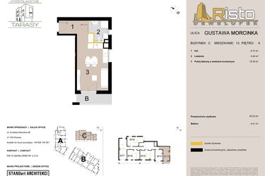 Rzut - Mieszkanie na sprzedaż 1 pokój o powierzchni 29,52 m² - numer C13 w Krzesławickie Tarasy