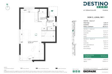 Rzut - Mieszkanie na sprzedaż 4 pokoje o powierzchni 129,84 m² - numer C1 w Destino Domy