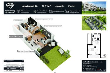 Rzut - Mieszkanie na sprzedaż 4 pokoje o powierzchni 92,99 m² - numer 4A w Apartamenty Diamentowa