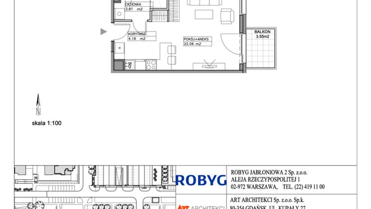 Rzut - Mieszkanie na sprzedaż 1 pokój o powierzchni 30,03 m² - numer F3.2M06 w Zielony Widok