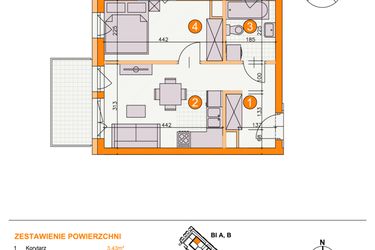 Rzut - Mieszkanie na sprzedaż 2 pokoje o powierzchni 32,2 m² - numer BI/A8 w Osiedle Bocianie Gniazdo 2