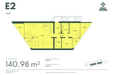 Rzut - Mieszkanie na sprzedaż 6 pokoi o powierzchni 140,98 m² - numer E2 w Osiedle Trapezowe