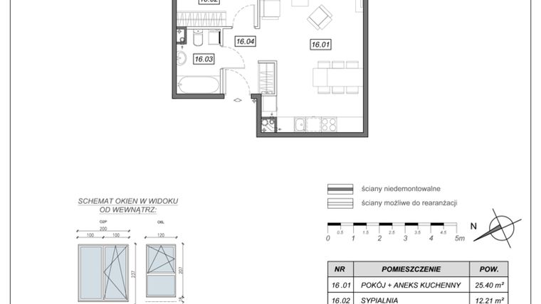 Rzut - Mieszkanie na sprzedaż 2 pokoje o powierzchni 45,92 m² - numer 9.A.16 w Nowe Południe bud. 9