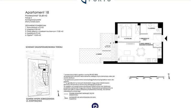 Rzut - Mieszkanie na sprzedaż 2 pokoje o powierzchni 35,68 m² - numer M18 w Baltic Porto