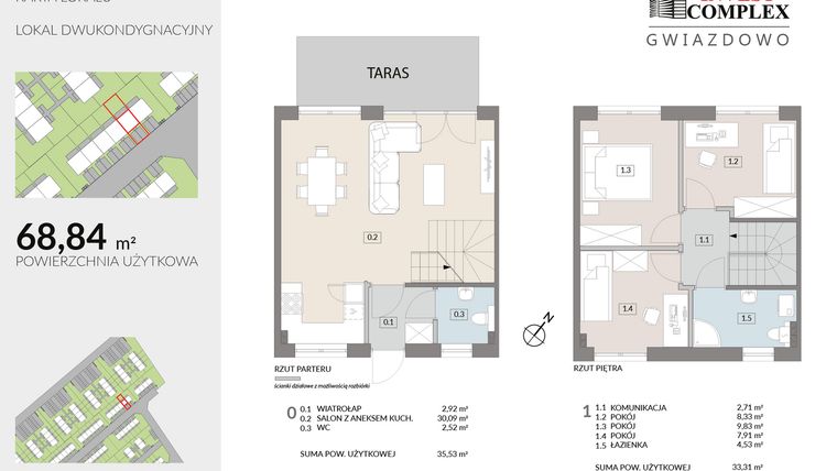 Rzut - Mieszkanie na sprzedaż 4 pokoje o powierzchni 68,47 m² - numer J9.1 w Osiedle Gwiazdowo etap 6B