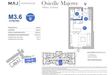 Rzut - Mieszkanie na sprzedaż 1 pokój o powierzchni 27,42 m² - numer M3.6 w Osiedle Majowe 2.0