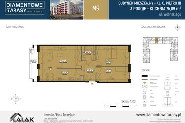 Rzut - Mieszkanie na sprzedaż 3 pokoje o powierzchni 76,16 m² - numer M09 w Diamentowe Tarasy