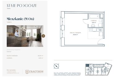 Rzut - Mieszkanie na sprzedaż 1 pokój o powierzchni 31,38 m² - numer M.6 w Stare Podgórze