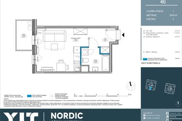 Rzut - Mieszkanie na sprzedaż 1 pokój o powierzchni 26,8 m² - numer 46 w Nordic Górka Narodowa