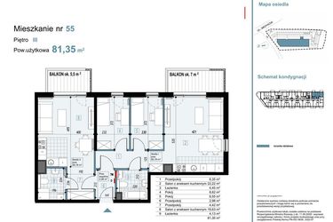 Rzut - Mieszkanie na sprzedaż 4 pokoje o powierzchni 81,35 m² - numer 55 w Medyków 32