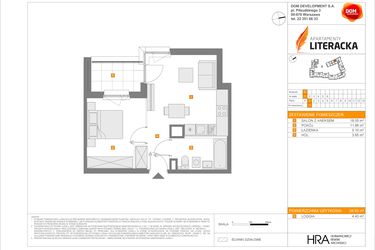Rzut - Mieszkanie na sprzedaż 2 pokoje o powierzchni 38,63 m² - numer E.7 w Apartamenty Literacka etap 2.2