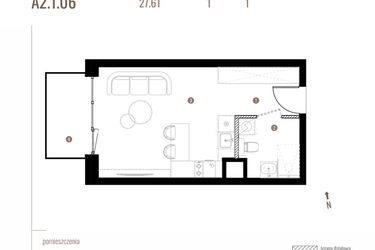 Rzut - Mieszkanie na sprzedaż 1 pokój o powierzchni 27,62 m² - numer A2.1.06 w Belg Apartamenty etap II