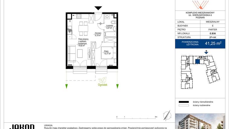 Rzut - Mieszkanie na sprzedaż 2 pokoje o powierzchni 41,25 m² - numer E.B36 w Wieruszowska E