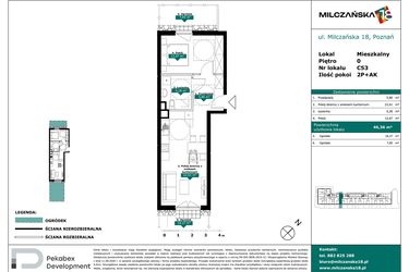 Rzut - Mieszkanie na sprzedaż 2 pokoje o powierzchni 46,36 m² - numer C53 w Milczańska 18