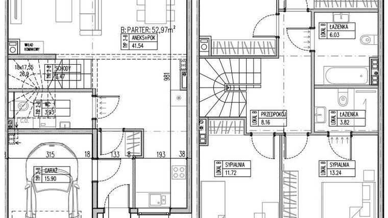 Rzut - Dom na sprzedaż 5 pokoi o powierzchni 130,73 m² - numer 12B w Patch House