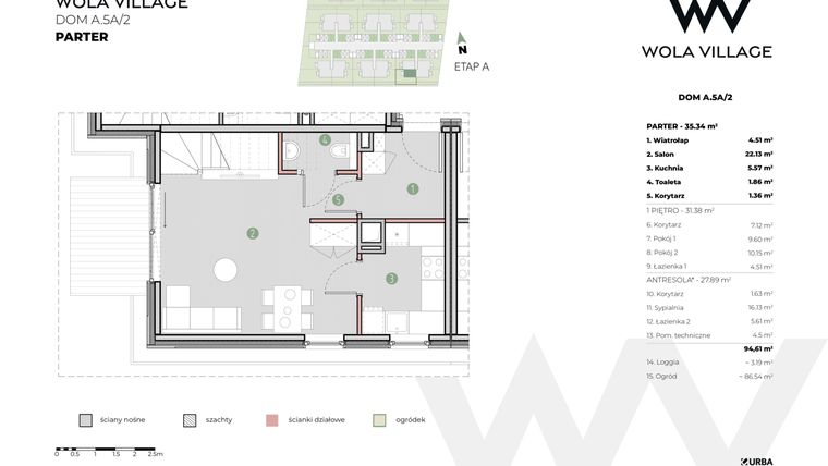 Rzut - Dom na sprzedaż 4 pokoje o powierzchni 95,04 m² - numer A.5A/2 w Wola Village