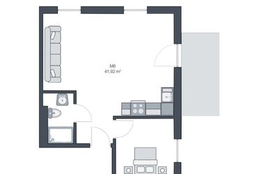 Rzut - Mieszkanie na sprzedaż 2 pokoje o powierzchni 41,92 m² - numer M6 w TARASY GĄSKI