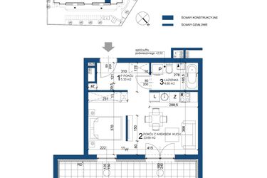 Rzut - Mieszkanie na sprzedaż 1 pokój o powierzchni 33,62 m² - numer 87 w Bursztynowy Dom