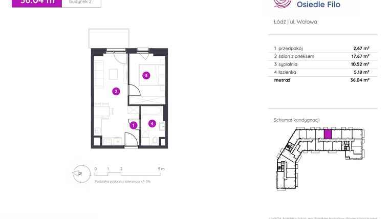 Rzut - Mieszkanie na sprzedaż 2 pokoje o powierzchni 36,04 m² - numer 2.C.2.05 w Murapol Osiedle Filo etap II