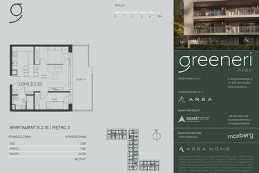 Rzut - Mieszkanie na sprzedaż 2 pokoje o powierzchni 46,15 m² - numer B.2.18 w Greeneri Park