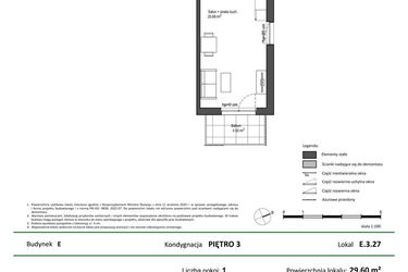 Rzut - Mieszkanie na sprzedaż 1 pokój o powierzchni 29,6 m² - numer E.3.27 w Nowy Świat Ostoja etap II - EFG