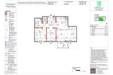 Rzut - Mieszkanie na sprzedaż 3 pokoje o powierzchni 59,36 m² - numer 7 w Apartamenty Jordanowska