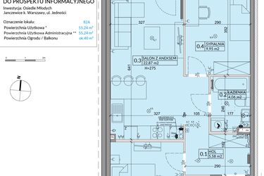 Rzut - Mieszkanie na sprzedaż 3 pokoje o powierzchni 55,24 m² - numer 82A w Osiedle Młodych etap VII