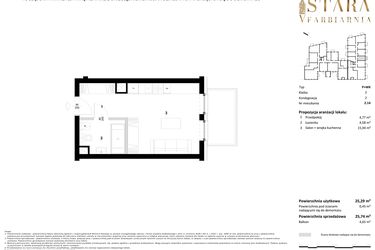 Rzut - Mieszkanie na sprzedaż 1 pokój o powierzchni 25,74 m² - numer 2.14 w Stara Farbiarnia