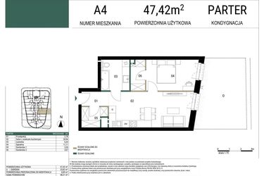 Rzut - Mieszkanie na sprzedaż 2 pokoje o powierzchni 47,42 m² - numer A4 w Drago