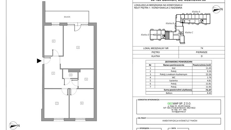 Rzut - Mieszkanie na sprzedaż 4 pokoje o powierzchni 73,47 m² - numer 74 w Wolne Miasto etap VII