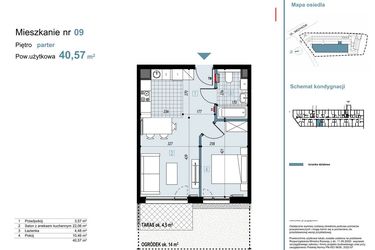 Rzut - Mieszkanie na sprzedaż 2 pokoje o powierzchni 40,57 m² - numer 9 w Medyków 32