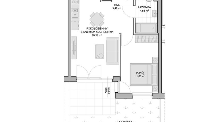 Rzut - Mieszkanie na sprzedaż 2 pokoje o powierzchni 42,38 m² - numer WO/P3/5 w Wiszące Ogrody