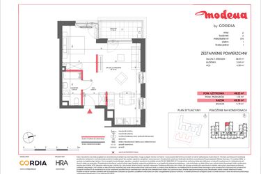 Rzut - Mieszkanie na sprzedaż 1 pokój o powierzchni 48,22 m² - numer A.074 w Modena II