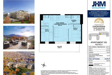 Rzut - Mieszkanie na sprzedaż 3 pokoje o powierzchni 51,06 m² - numer 252 w Apartamenty Zakopiańskie