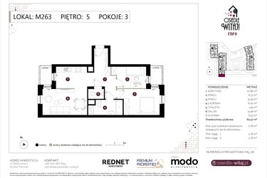Rzut - Mieszkanie na sprzedaż 3 pokoje o powierzchni 63,23 m² - numer M263 w Osiedle Witaj etap II