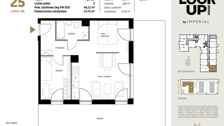 Rzut - Mieszkanie na sprzedaż 2 pokoje o powierzchni 46,11 m² - numer A25 w Look Up House