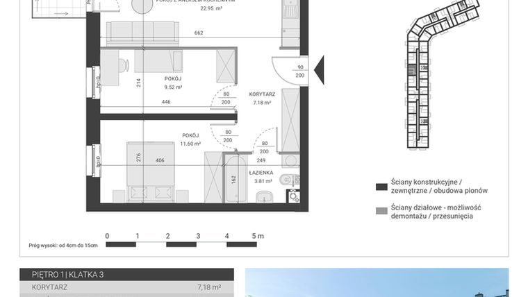 Rzut - Mieszkanie na sprzedaż 3 pokoje o powierzchni 55,06 m² - numer 61 w Ignatki Forest etap II