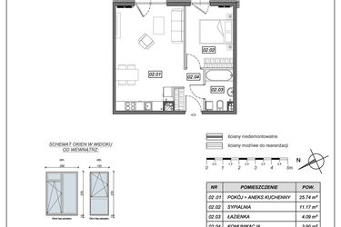 Rzut - Mieszkanie na sprzedaż 2 pokoje o powierzchni 44,9 m² - numer 9.A.02 w Nowe Południe bud. 9