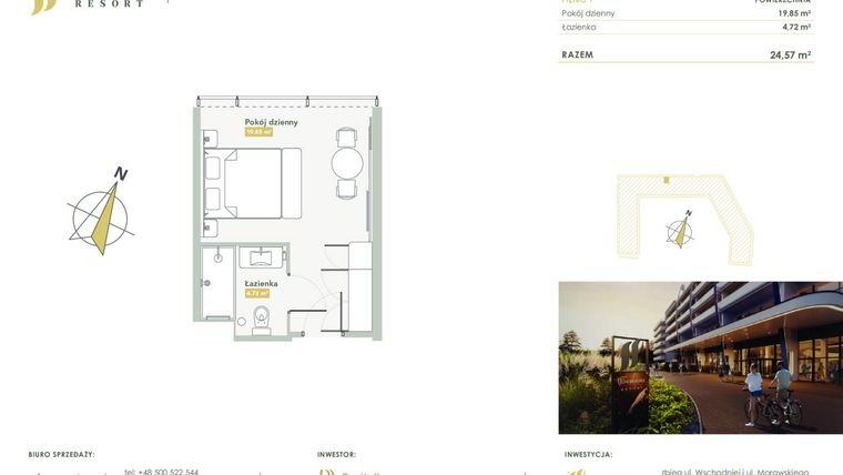 Rzut - Mieszkanie na sprzedaż 1 pokój o powierzchni 24,57 m² - numer H.1.23 w Harmony Resort