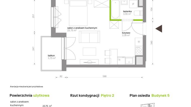 Rzut - Mieszkanie na sprzedaż 1 pokój o powierzchni 30,69 m² - numer C5.2C80 w Bemowo Vita