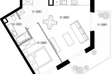 Rzut - Mieszkanie na sprzedaż 2 pokoje o powierzchni 41,79 m² - numer B.2.M4 w Nowe Radwanice